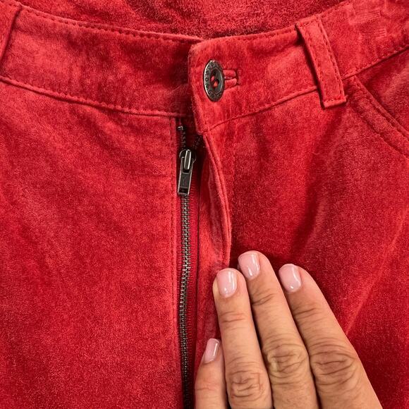 Chico's Design Suede Leather Pants Orange Straight Leg High Rise Size 12 (2.5) - Picture 6 of 12